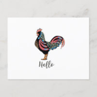 Carte postale "Hello" Rooster Chicken Folk Travel