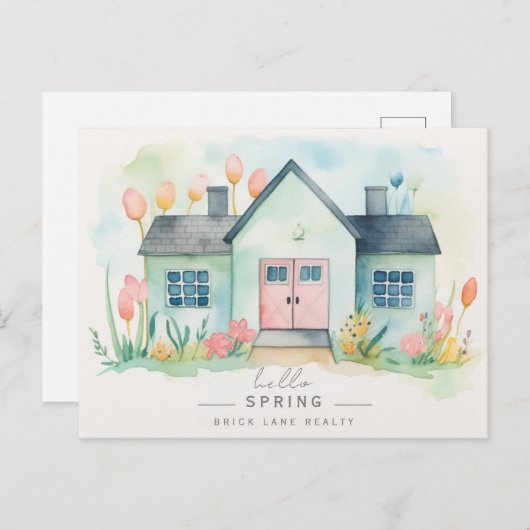Carte Postale Hello Spring Pastel House Real Estate Marketing (Devant / Derrière)