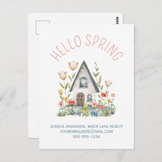 Carte Postale Hello Spring Real Estate Coordonnées (Devant / Derrière)