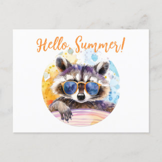 Carte Postale Hello Summer Raccoon dans les lunettes de soleil A
