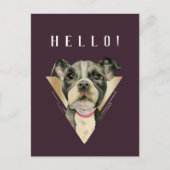 Carte Postale HELLO violet or Pitbull Puppy Aquarelle (Devant)