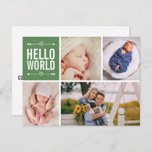 Carte Postale Hello World et Faire-part de naissance Photo Colla (Devant / Derrière)