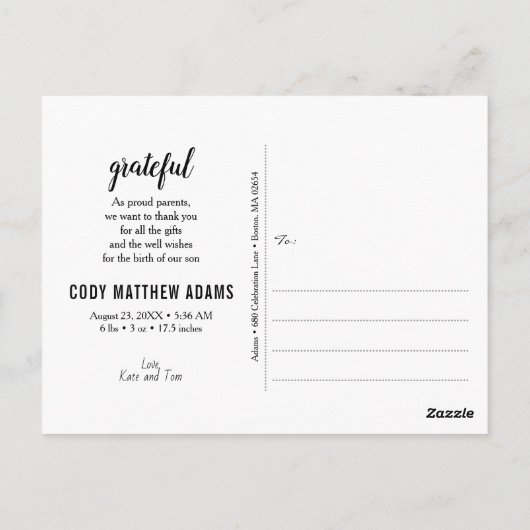 Carte Postale Hello World et Faire-part de naissance Photo Colla (Dos)