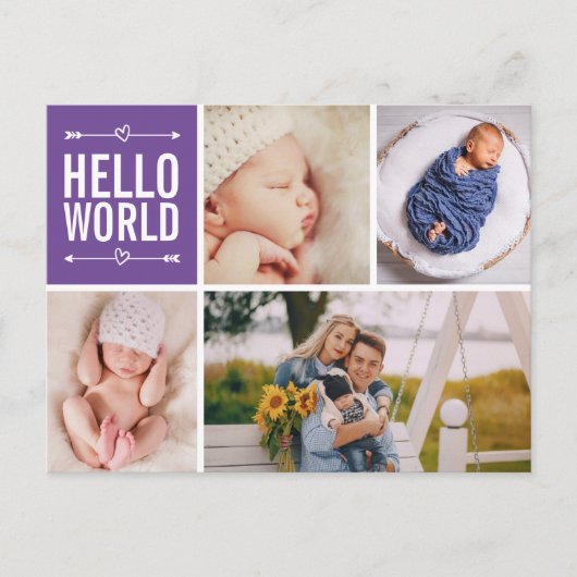 Carte Postale Hello World et Faire-part de naissance Photo Colla (Devant)