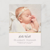 Carte Postale HELLO WORLD - faire-part de naissance fille (Devant)