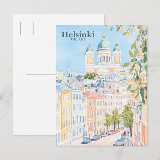 Carte Postale Helsinki Finlande Gouache Peinture Illustration Vo (Devant / Derrière)