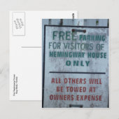 Carte Postale Hemingway House visiteur Parking panneau (Devant / Derrière)