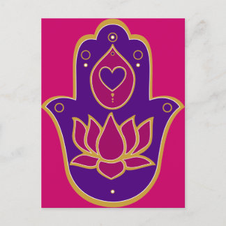 Carte Postale Henna Hamsa Lotus rose