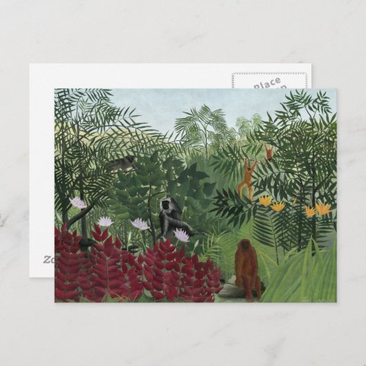 Carte Postale Henri Rousseau - Forêt tropicale avec singes (Devant / Derrière)