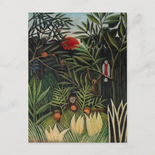 Carte Postale Henri Rousseau - Singes et perroquets en Forêt Vie (Devant)