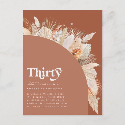 Carte Postale Herbe de pampa moderne 30e anniversaire terracotta (Devant)