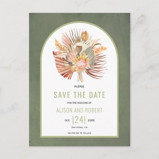 Carte Postale Herbe des pampas, feuilles de palmier vertes Enreg (Devant)