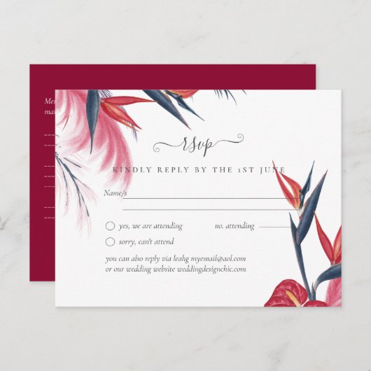 Carte Postale Herbe des Pampas Tropicale Mariage Marine Baie (Devant / Derrière)