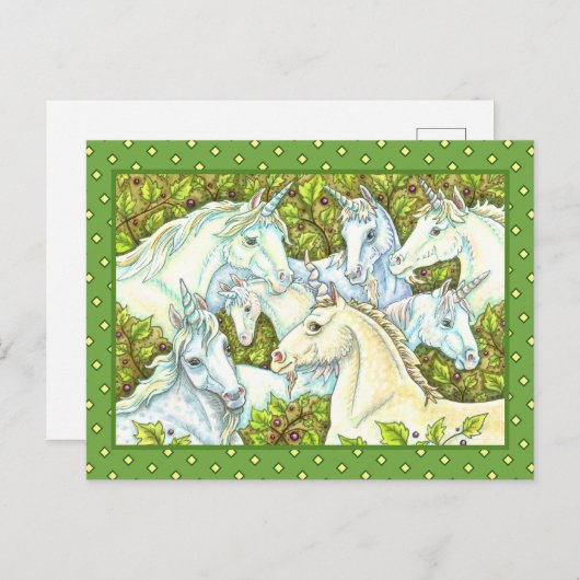 Carte Postale HERDE UNICORN MÉDIÉVAL, CHEVAUX, Imaginaire DE LA (Devant / Derrière)