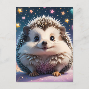Carte Postale Hérisson adorable avec étoiles et coeurs