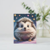 Carte Postale Hérisson adorable avec étoiles et coeurs (Debout devant)