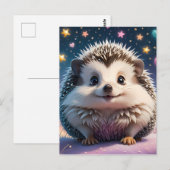 Carte Postale Hérisson adorable avec étoiles et coeurs (Devant / Derrière)