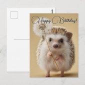 Carte Postale Hérisson adorable tenant un pissenlit (Devant / Derrière)