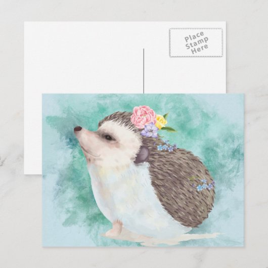 Carte Postale Hérisson aquarelle (Devant / Derrière)