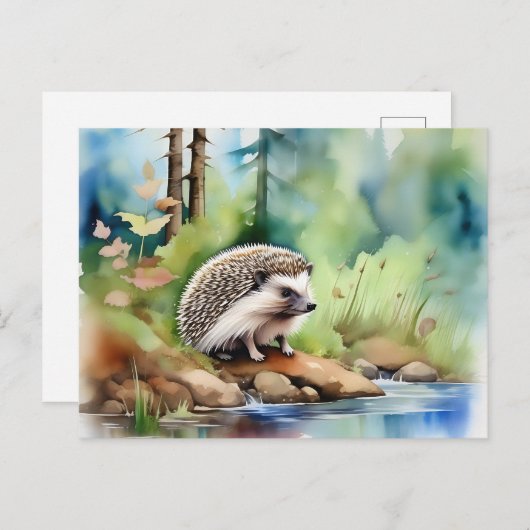 Carte Postale Hérisson Aquarelle Mignon (Devant / Derrière)