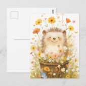 Carte Postale Hérisson Blanc dans Pot de Fleur avec Marguerite J (Devant / Derrière)