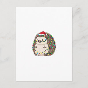 Carte Postale Hérisson Chapeau de Père Noël Lumières de Noël Vac
