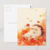 Carte Postale Hérisson couché dans les feuilles d'érable en auto (Devant / Derrière)