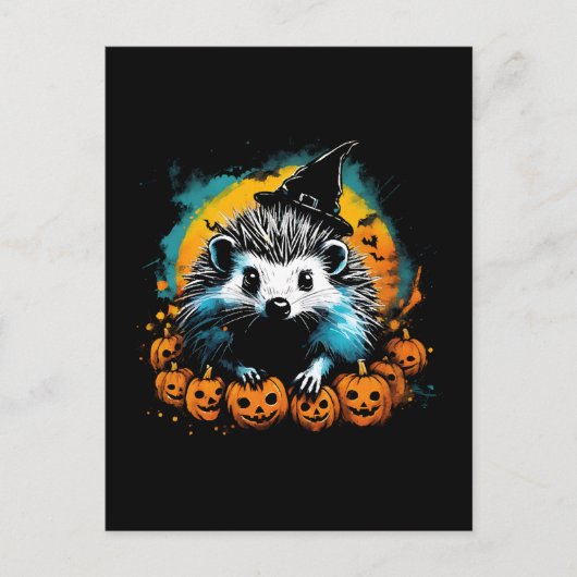 Carte Postale Hérisson d'Halloween et citrouilles mignon (Devant)