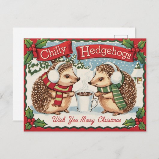 Carte Postale Hérisson d'hiver Noël (Devant / Derrière)