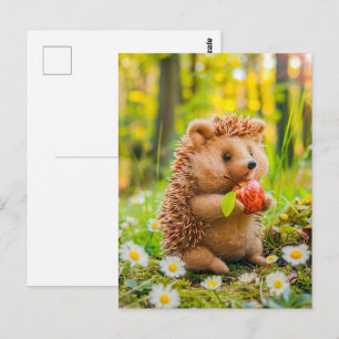 Carte Postale Hérisson en feutre avec pomme dans un carré de pâq
