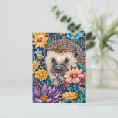 Carte Postale Hérisson en fleurs Lit (Debout devant)