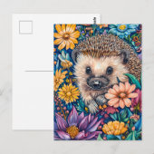 Carte Postale Hérisson en fleurs Lit (Devant / Derrière)