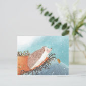 Carte Postale Hérisson et premiers flocons de neige (Debout devant)