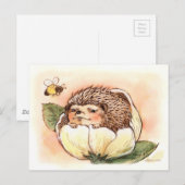 Carte Postale Hérisson Fleur de Hérisson Bébé Aquarelle (Devant / Derrière)