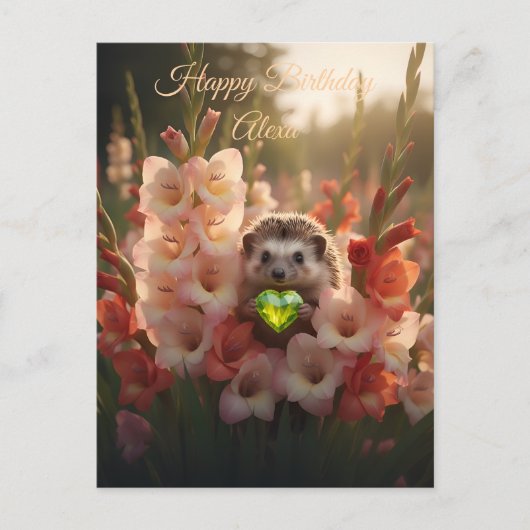 Carte Postale Hérisson mignon d'août avec cœur de péridot (Devant)