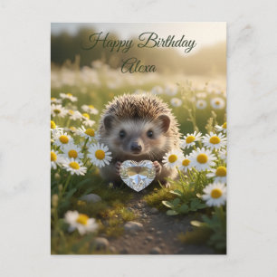 Carte Postale Hérisson mignon d'avril avec cœur de diamant