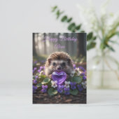 Carte Postale Hérisson mignon de février avec cœur d'améthyste (Debout devant)