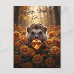 Carte Postale Hérisson mignon de novembre avec cœur de topaze