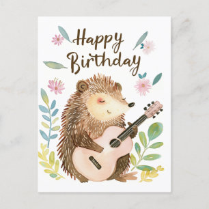 Carte Postale Hérisson mignon jouant de la guitare pour un anniv