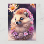 Carte Postale Hérisson romantique avec des fleurs (Devant)