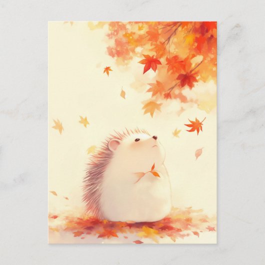 Carte Postale Hérisson sous un érable orange d'automne (Devant)