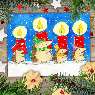 Carte Postale Hérissons aux bougies de Noël