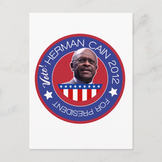 Carte Postale Herman Caïn pour le président 2012 des USA (Devant)