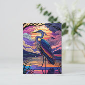 Carte Postale Héron bleu au coucher du soleil (Debout devant)