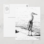Carte Postale Héron en encre (Devant / Derrière)
