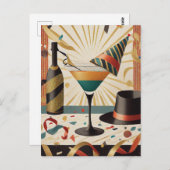 Carte Postale Heure Cocktail Mi-Siècle Nouvel An Design (Devant / Derrière)