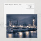 Carte Postale Heure de la nuit aux Chambres du Parlement, Londre (Devant / Derrière)