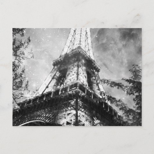 Carte Postale Heure de nuit Tour Eiffel, Noir et Blanc (Devant)