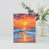 Carte Postale Heure d'or coucher de soleil Ocean Beach peinture (Debout devant)