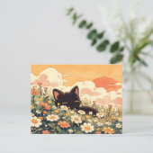 Carte Postale Heure dorée Daisy Kawaii Chat noir (Debout devant)